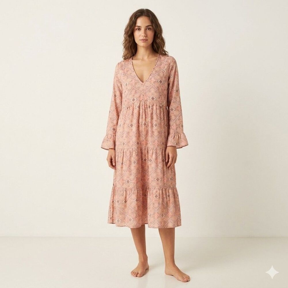 Odd Molly Anthropologie Floral Printed Midi Dress Ruffle Cotton Resort M 254599